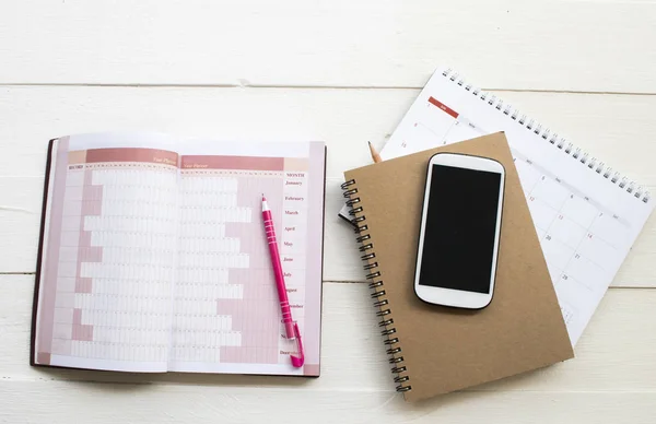 Planificador Cuadernos Calendario Teléfono Móvil Para Arreglo Trabajo Negocios Estilo — Foto de Stock