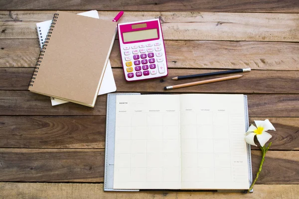 Planificador Cuadernos Calculadora Para Arreglo Trabajo Negocios Estilo Laico Plano — Foto de Stock
