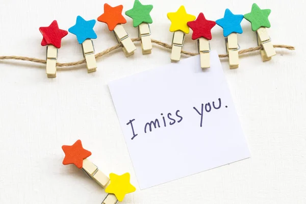 Jag Saknar Dig Meddelande Kort Handstil Med Färgglada Trä Stjärna — Stockfoto