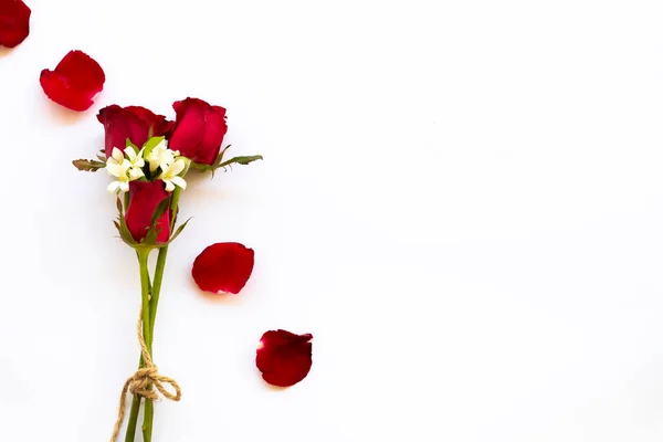 Красочные Красные Розовые Цветы Расположение Плоский Стиль Открытки Лежал Фоне — стоковое фото