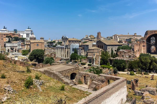 Vista Panoramica Dal Palatino Alle Rovine Del Foro Romano Nella — Foto Stock