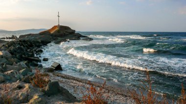 Lozenets, Burgaz bölge, Bulgaristan şeridinin şaşırtıcı günbatımı deniz manzarası