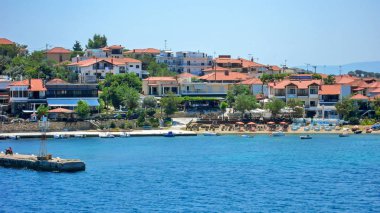 Ammouliani, Chalkidiki, Yunanistan - 27 Temmuz 2012: Panoramik Ammouliani Adası, Athos, Chalkidiki, Orta Makedonya, Yunanistan 