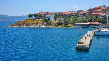 Ammouliani, Chalkidiki, Yunanistan - 27 Temmuz 2012: Panoramik Ammouliani Adası, Athos, Chalkidiki, Orta Makedonya, Yunanistan 