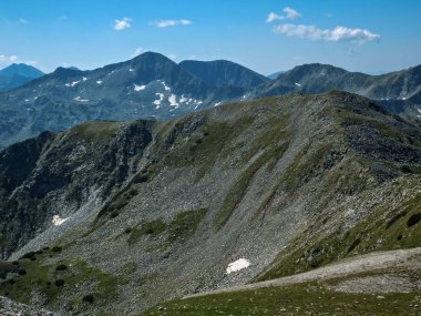 Pirin Dağı, Bulgaristan için Vihren tepe tırmanma panoramik görünümünden rota