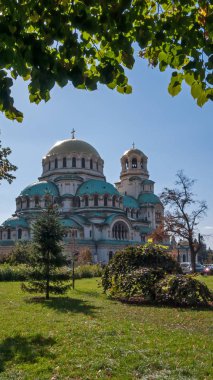 Sofia, Bulgaristan - 5 Ekim 2018: Sofya, Bulgaristan Alexander Nevski Katedrali Saint görünümünü şaşırtıcı
