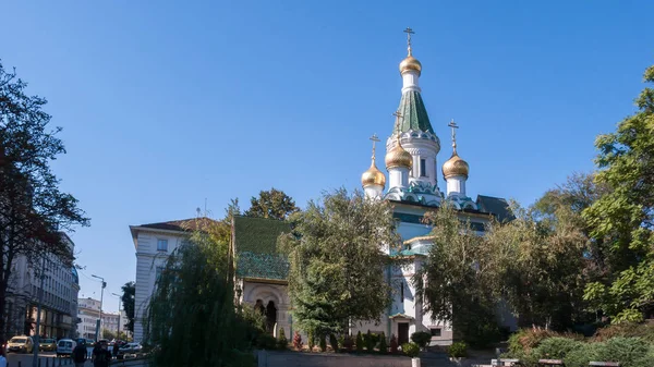 Sofia Bulgária Outubro 2018 Vista Incrível Igreja Russa Golden Domes — Fotografia de Stock