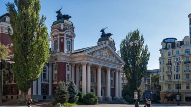 Sofia, Bulgaristan - 5 Ekim 2018: Bina Milli Tiyatrosu Ivan Vazov Sofya, Bulgaristan