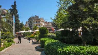 Serez, Yunanistan - 22 Nisan 2011: Panoramik şehir merkezi Serres, Doğu Makedonya ve Trakya, Yunanistan için