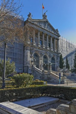 Madrid, İspanya - 21 Ocak 2018: Ulusal Arkeoloji Müzesi ve Madrid şehir, İspanya Milli Kütüphanesi