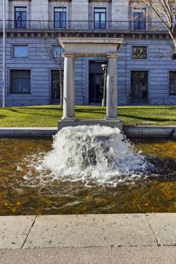 Madrid, İspanya - 21 Ocak 2018: Çeşme Paseo de la Castellana Street City, Madrid, İspanya