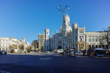 Madrid, İspanya - 21 Ocak 2018: Cibeles Meydanı Madrid şehir, İspanya