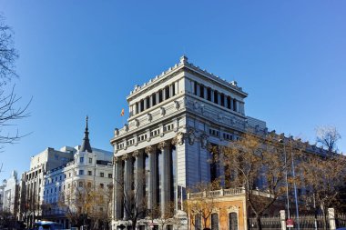 Madrid, İspanya - 21 Ocak 2018: Cervantes Enstitüsü Alcala cadde şehir Madrid, İspanya'nın bina