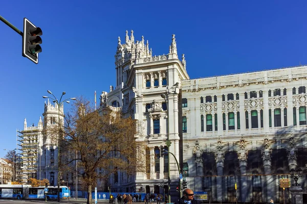 Madrid Spanya Ocak 2018 Palace Cibeles Cibeles Meydanı Madrid Şehir — Stok fotoğraf