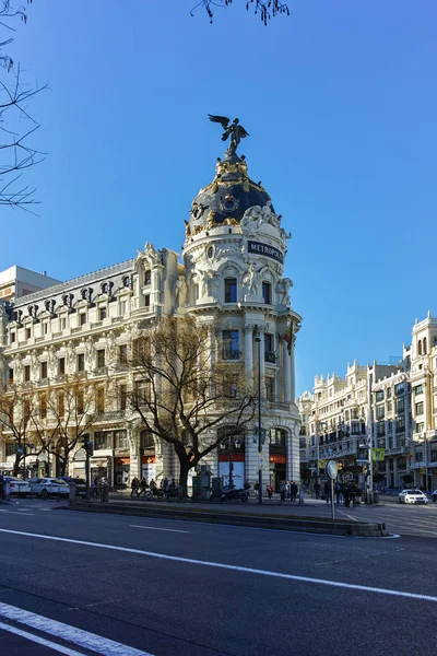 Madrid Espagne Janvier 2018 Bâtiment Metropolis Edificio Metropolis Aux Rues — Photo