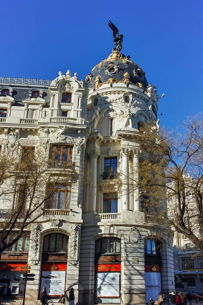 Madrid España Enero 2018 Edificio Metropolis Las Calles Alcalá Gran — Foto de Stock