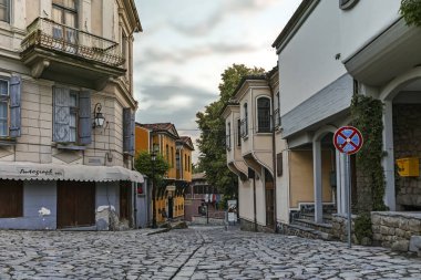 Plovdiv, Bulgaristan - 24 Mayıs 2018: Sunset görünümünü House, Plovdiv, Bulgaristan tarihi kent Bulgar canlanma dönemi