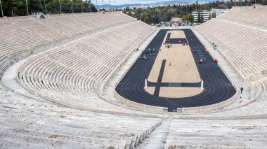 Atina, Yunanistan - 20 Ocak 2017: Panoramik Panathinaiko Stadyumu veya kallimarmaro Atina, Attica, Yunanistan