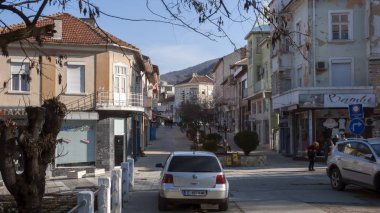 Petrich, Bulgaristan - 1 Ocak 2019: Panoramik şehir Petrich, bölge Yukarı Cuma, Bulgaristan'ın merkezinin