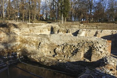 Gün batımı görünümü antik termal banyoları, Diocletianopolis, Hisarya kasaba, Plovdiv Bölge, Bulgaristan