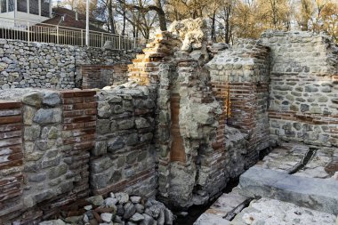 Gün batımı görünümü antik termal banyoları, Diocletianopolis, Hisarya kasaba, Plovdiv Bölge, Bulgaristan