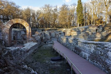 Gün batımı görünümü antik termal banyoları, Diocletianopolis, Hisarya kasaba, Plovdiv Bölge, Bulgaristan