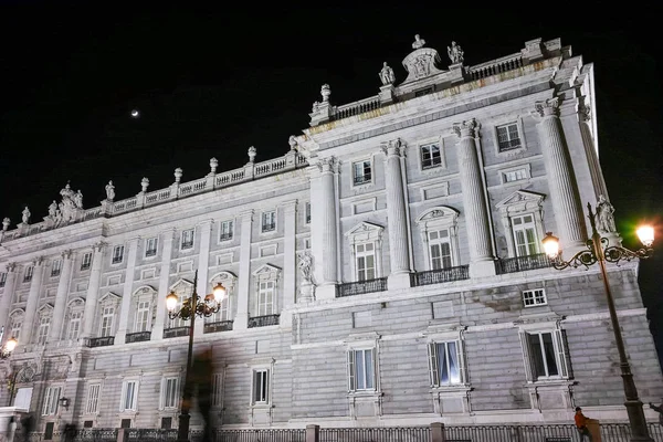 Madrid España Enero 2018 Vista Nocturna Fachada Del Palacio Real —  Fotos de Stock