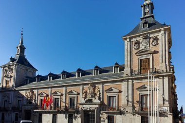 Madrid, İspanya - 22 Ocak 2018: Görünüm Plaza de la Villa şehir Madrid, İspanya, Amazing