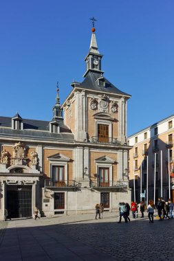 Madrid, İspanya - 22 Ocak 2018: Görünüm Plaza de la Villa şehir Madrid, İspanya, Amazing