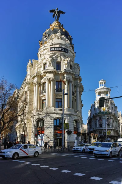 Madrid España Enero 2018 Edificio Gran Vía Metrópolis Madrid España — Foto de Stock