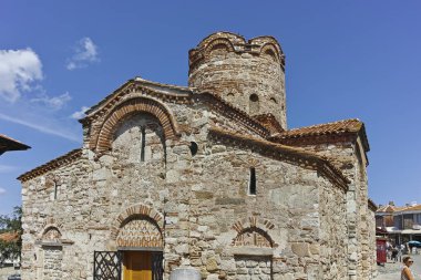 Nessebar, Bulgaristan - 12 Ağustos 2018: Yaz görünümü, antik Kilisesi, Saint John the Baptist kasaba, Nessebar, Burgaz bölge, Bulgaristan