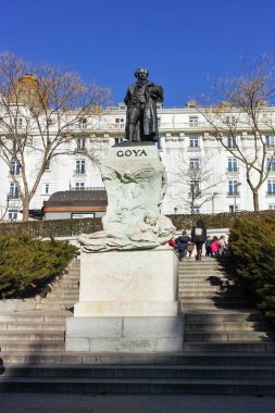 Madrid, İspanya - 22 Ocak 2018: Goya heykel Madrid şehir, İspanya Prado Müzesi önünde