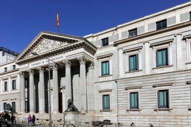 Madrid, İspanya - 22 Ocak 2018: Kongre Binası milletvekillerinin (Congreso de los Diputados) şehir Madrid, İspanya