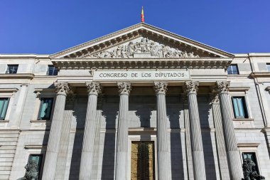 Madrid, İspanya - 22 Ocak 2018: Kongre Binası milletvekillerinin (Congreso de los Diputados) şehir Madrid, İspanya