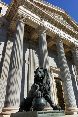 Madrid, İspanya - 22 Ocak 2018: Kongre Binası milletvekillerinin (Congreso de los Diputados) şehir Madrid, İspanya