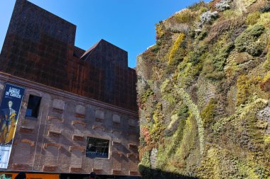 Madrid, İspanya - 22 Ocak 2018: Dikey bahçe duvarı ve Caixaforum Müzesi Madrid şehir, İspanya