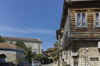 Nesebar, Bulgaristan - 12 Ağustos 2018: Tipik sokak eski kasaba Nessebar, Burgaz bölge, Bulgaristan