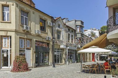Plovdiv, Bulgaristan - 5 Temmuz 2018: Sokak ve evler bölgesinde Kapana, şehir Plovdiv, Bulgaristan 