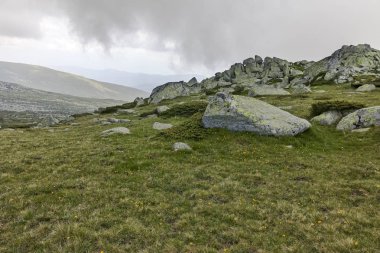 Cherni Vrah tepe, Sofya şehir bölge, Bulgaristan'dan Vitosha Mountain yeşil tepeler ile Panorama