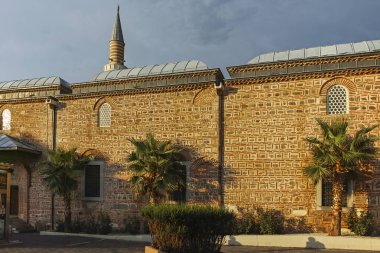 Plovdiv, Bulgaristan - 4 Temmuz 2018: Dzhumaya Camii şehir Plovdiv, Bulgaristan şaşırtıcı günbatımı