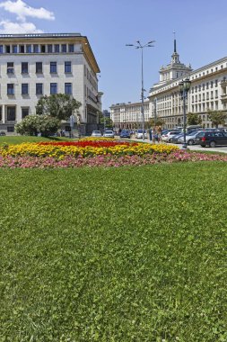 Sofia, Bulgaristan - 12 Temmuz 2018: Panorama Kniaz Alexander kare ben şehir, Sofya, Bulgaristan