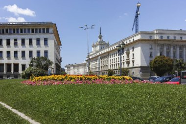 Sofia, Bulgaristan - 12 Temmuz 2018: Panorama Kniaz Alexander kare ben şehir, Sofya, Bulgaristan