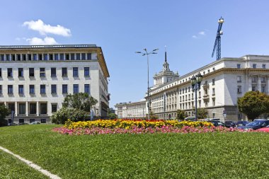 Sofia, Bulgaristan - 12 Temmuz 2018: Panorama Kniaz Alexander kare ben şehir, Sofya, Bulgaristan