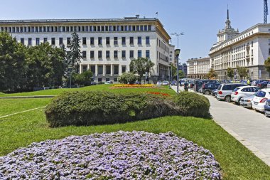 Sofia, Bulgaristan - 12 Temmuz 2018: Panorama Kniaz Alexander kare ben şehir, Sofya, Bulgaristan