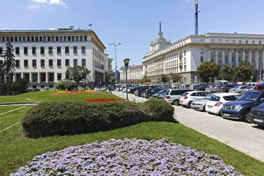 Sofia, Bulgaristan - 12 Temmuz 2018: Panorama Kniaz Alexander kare ben şehir, Sofya, Bulgaristan
