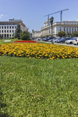 Sofia, Bulgaristan - 12 Temmuz 2018: Panorama Kniaz Alexander kare ben şehir, Sofya, Bulgaristan