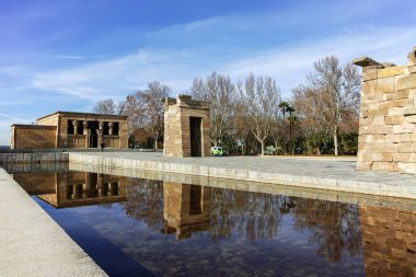 Madrid, İspanya - 23 Ocak 2018: görünüm Debod Tapınağı şehir Madrid, İspanya, Amazing