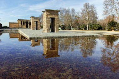 Madrid, İspanya - 23 Ocak 2018: görünüm Debod Tapınağı şehir Madrid, İspanya, Amazing