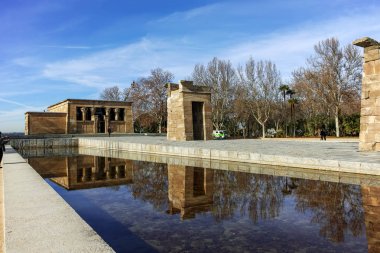 Madrid, İspanya - 23 Ocak 2018: görünüm Debod Tapınağı şehir Madrid, İspanya, Amazing