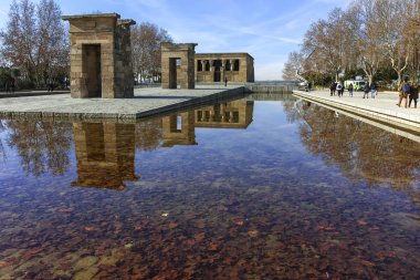 Madrid, İspanya - 23 Ocak 2018: görünüm Debod Tapınağı şehir Madrid, İspanya, Amazing